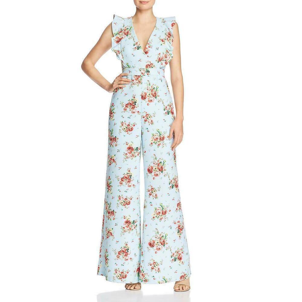 LIKELY Women's Mara Ruffled Wide Leg Floral Jumpsuit In Blue Size 00 $390
